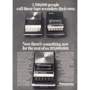 1973 Panasonic RQ-309S Portable Tape Recorder Vintage Print Ad 70s Wall Art